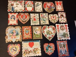 Lot 20 Victorian Valentine Cards / Heart Shaped/Die Cut/ USED