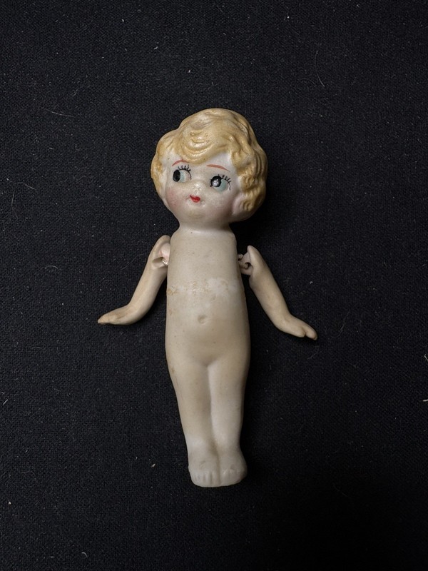 Vintage 4" Bisque Flapper Girl Doll - Movable Arms - Sideways Glance - Japan