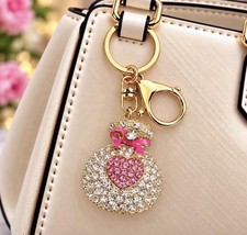 Bag Charm/Keyring-White and Pink Rhinestoned Lucky Bag Charm-Gold Hardware