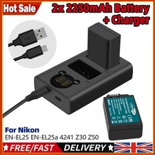 2pcs EN-EL25 EN-EL25a Battery + Charger For Nikon Z30 Z50 Z FC Mirrorless Camera