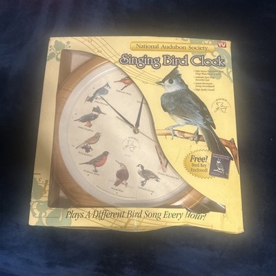 National Audubon Society Wall Clock Singing Bird 12 Songs Faux Wood Frame NEW