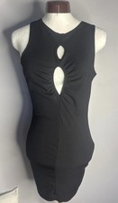 PrettyLittleThing Black Bodycon Cut Out Dress Sleeveless Stretch UK 12 Minimal f