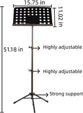 Folding Music Stand Portable Sheet One-Step Setup Tool-Free Height Adjustment