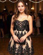 Trixxi Y2K JR 7 Mini Dress Strapless Fairy Coquette Lace Sequin Tulle Pleated