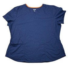 SCRUBSTAR Navy Blue V-Neck Scrub Top XL/XG Pockets Orange Trim Work Medical