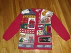 Vintage Ashley Colorful Teacher ABCs School Cardigan Sweater Size Small