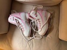 Riedell Girls Figure Ice Skates Pink White Size 1 Lace-Up with Ankle Strap