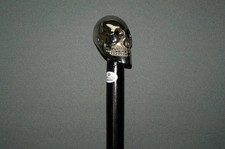 Vintage Skull spiral wooden walking stick cane Brass head handle with in 2 Folds