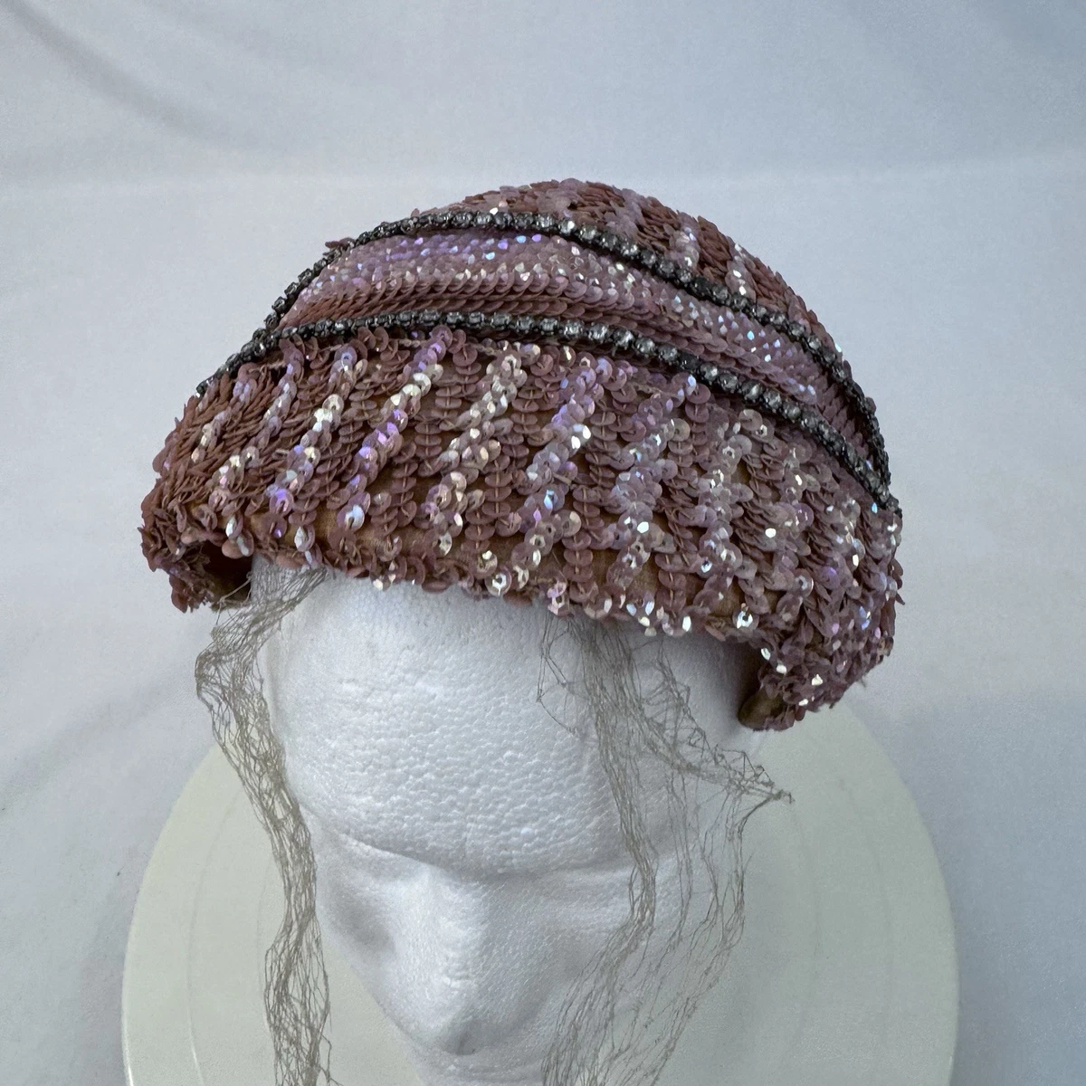 Vintage Style Pink Sequin Cloche Hat Iridescent Beaded Cocktail Skull Cap Hat, c. 1925 Silk organza, sequins ?️ National Gallery of  main image 2
