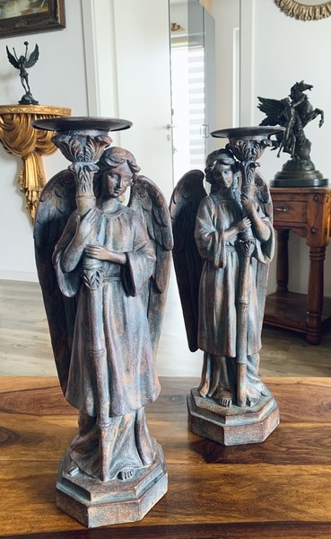 Kerzenleuchter Engel Set Barock Leuchter KerzenstäNder Kerzenhalter Antik Stil-image