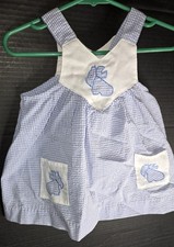 Vintage Allison Ann Blue Checkered Scottie Dog Infant Girls Dress