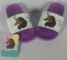 NEW Girls Afro Unicorn Slides Flip Flops Size 13 Purple