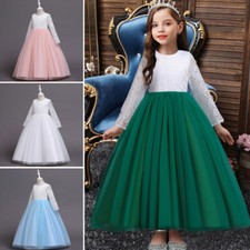 Flower Girls Wedding Bridesmaid Long Sleeve Tulle Dress Kids Pageant Party Gown