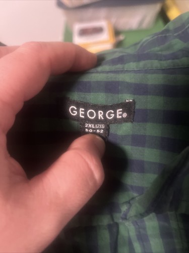 George shirt mens size 2XL button down long sleeve plaid green - Picture 2 of 3