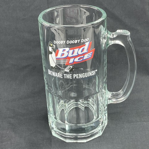 Beware The Penguins! 1996 Bud Ice Beer Large 32oz Glass Mug 8" Anheuser-Busch - Picture 3 of 10
