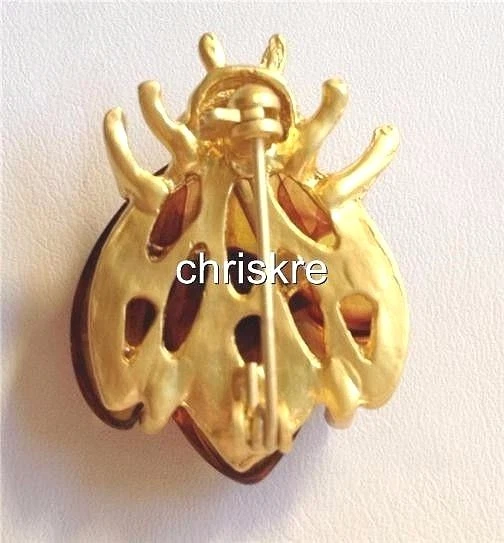 Broche prendedor vintage dorado miel ámbar escarabajo insecto marrón insecto enchapado simulado Foto 2 de 4