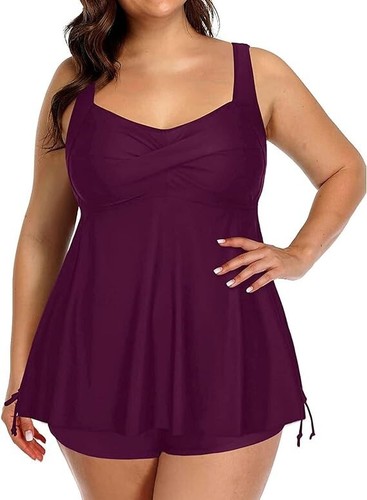Aqua Eve Women’s Plus Size Tankini Flowy Top Boy Shorts Cranberry Red US 22W