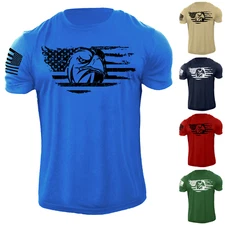 New Men's USA Eagle Flag T Shirt American Stars Patriotic 100% Cotton
