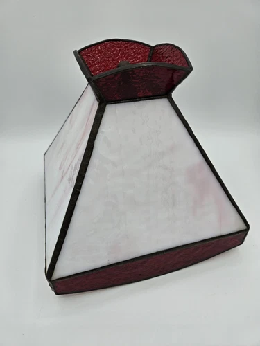 Vtg Tiffany Style RED & WHITE Swirl Slag Glass 11” Lamp SHADE Mid Century MCM