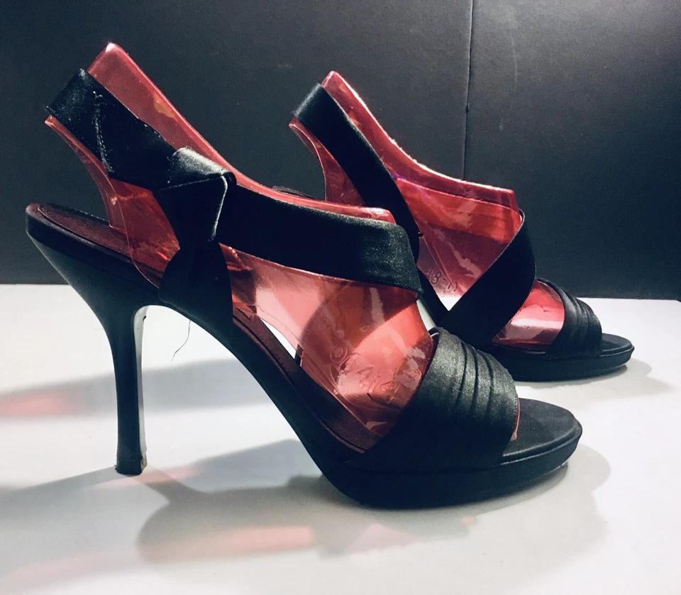 Sandalias de vestir para mujer Nina Vitoria con cordones negras brillo satinado talla 10 M Foto 4 de 4