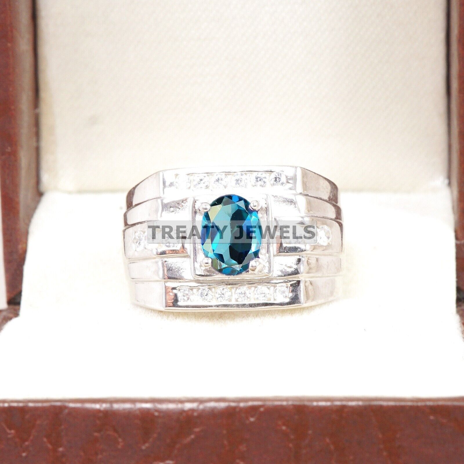 London Blue Topaz Oval Gemstone With 925 Sterling Silver Ring For Men's #B268 *
