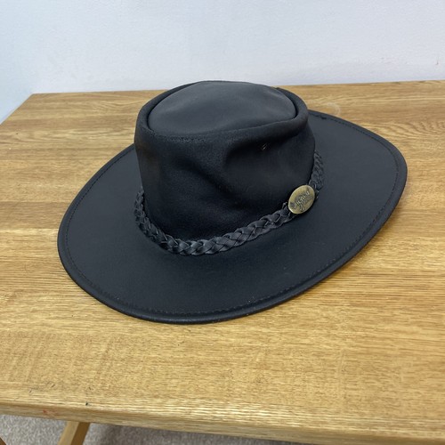Jacaru Australia Swagman Leather Hat - 1003 - Black XS Australia Extra Small - Picture 10 of 11