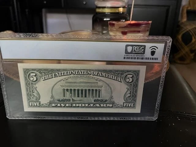 1993 $5 Five Dollars FRN Chicago, Star Note, PCGS 63 PPQ Fr. 1983-G* G 00058991* - Image 3 of 3