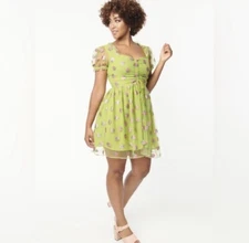 Unique Vintage NWT Smak Parlour Strawberry Print Flare Dress - Size Large