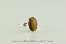 Sterling Silver Bezel Set Oval Tiger's Eye Ring 925 Sz: 7.5