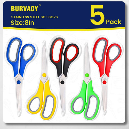 Scissors Set of 5-Pack, 8" Scissors All Purpose Comfort-Grip Handles Sharp Sciss