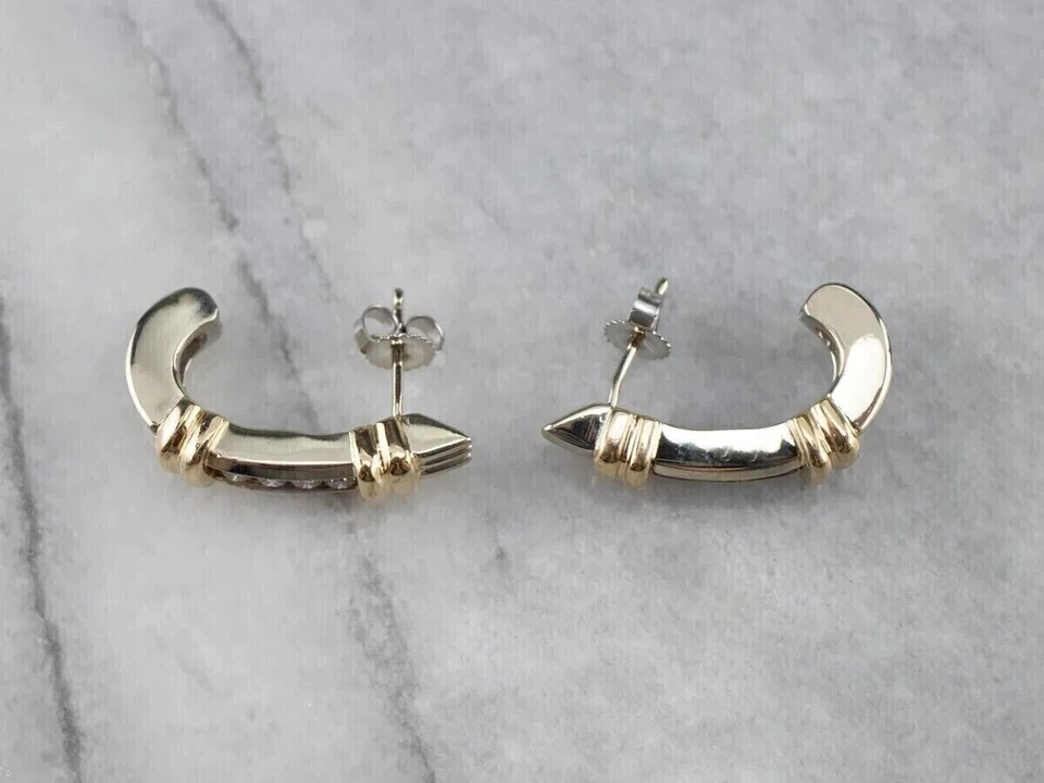 14K Two-Tone Gold Over 2.00Ct Round Cut Lab Created Diamond Huggie Hoop Earrings - Image 4 of 4