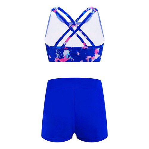 Girls Print Athletic Tankini Set Sport Crop Top with Swim Short Bathing Suits - Picture 119 of 143