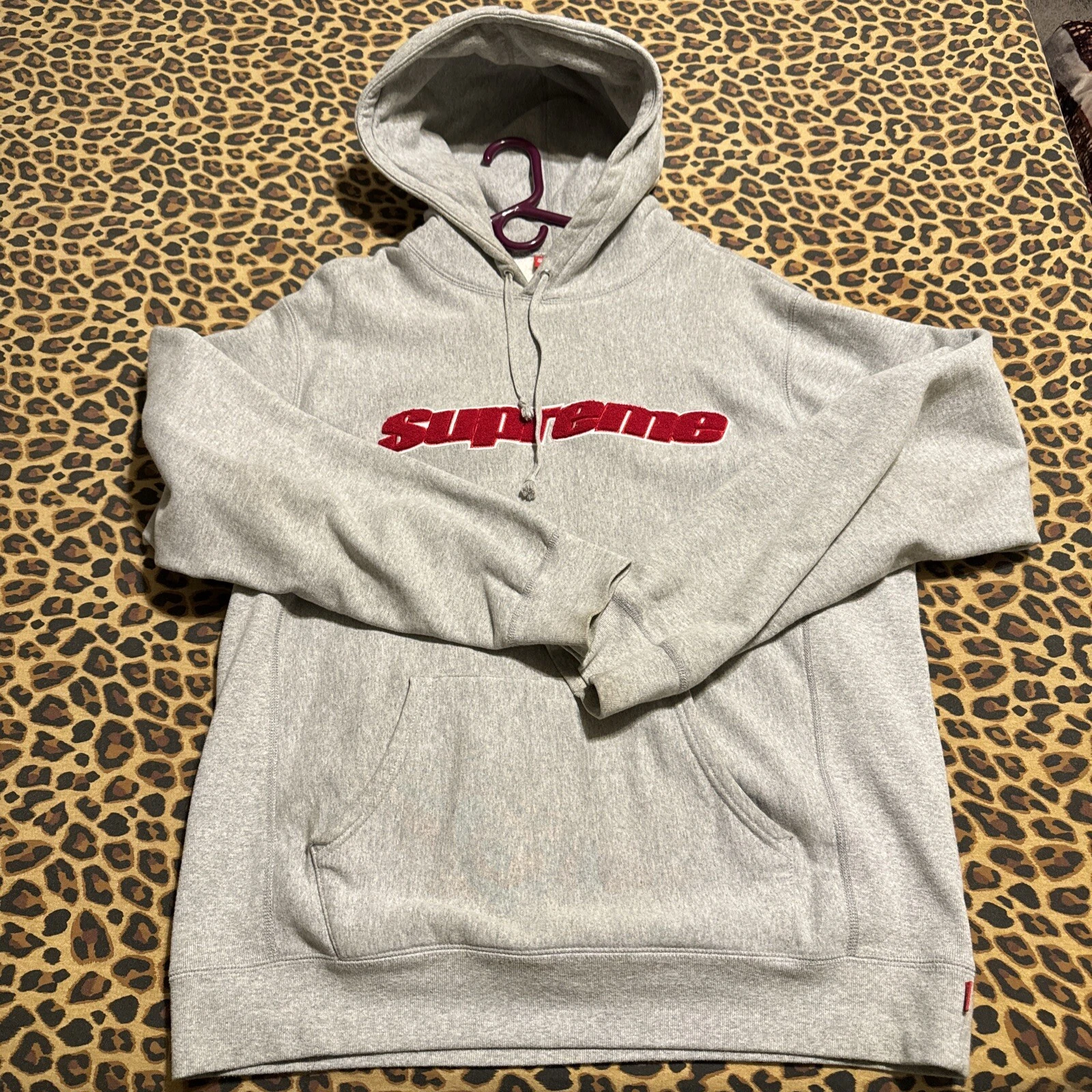 Sweat à capuche Supreme Chenille gris bruyère taille XL 100 % authentique 