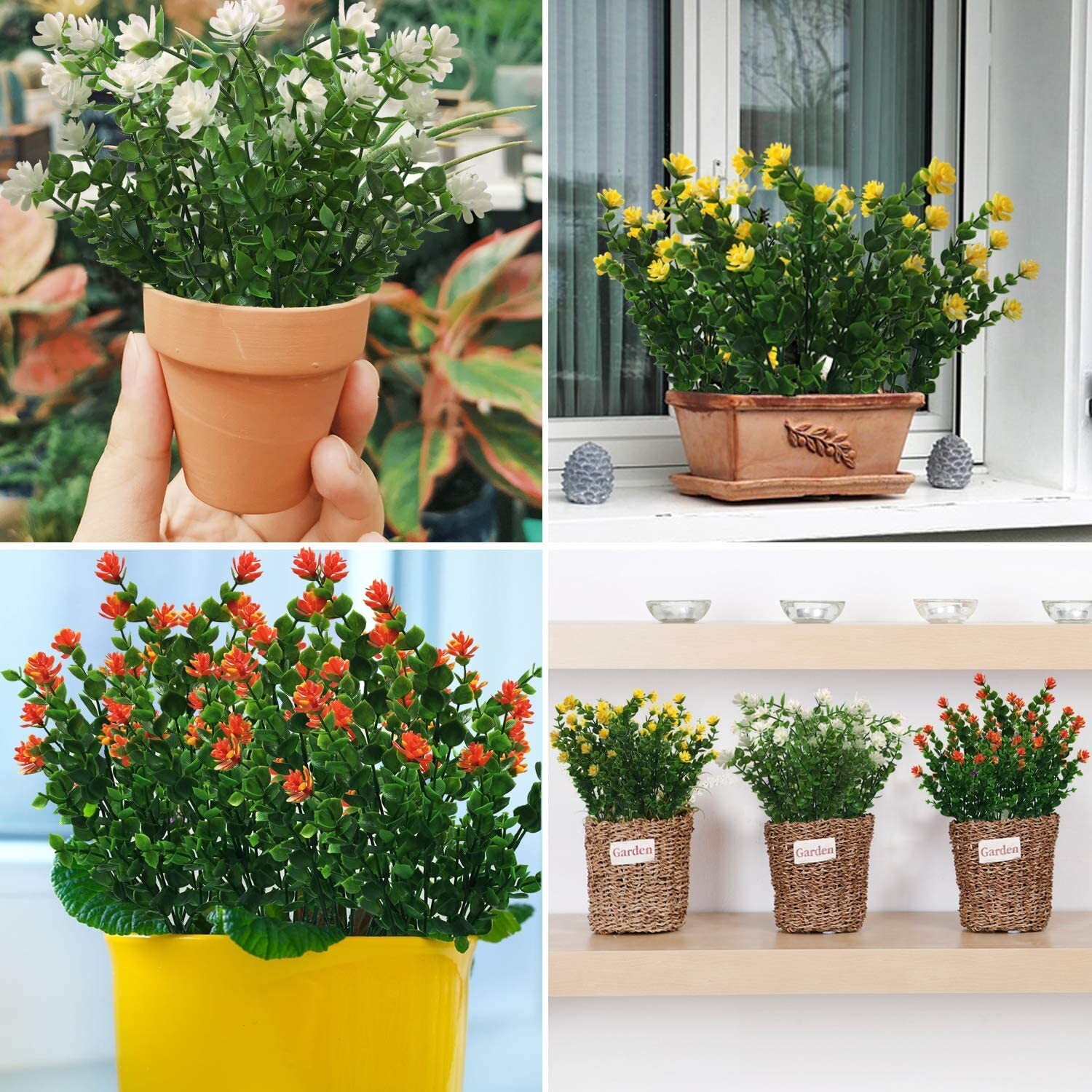 10 Bundles Yellow Artificial Fake Flowers, Faux Indoor Outdoor Plastic