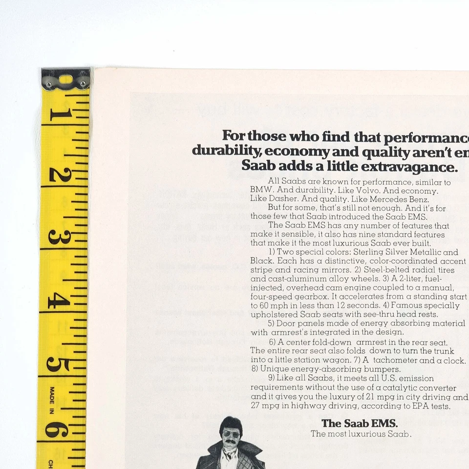 1975 SAAB 99 EMS What A Car Should Be 8" x 11" Print Ad Road Test Magazine - Image 2 of 4