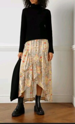 BA&SH Hall Wrap Floral Print Jacquard Ruffle Asymmetrical Skirt Medium