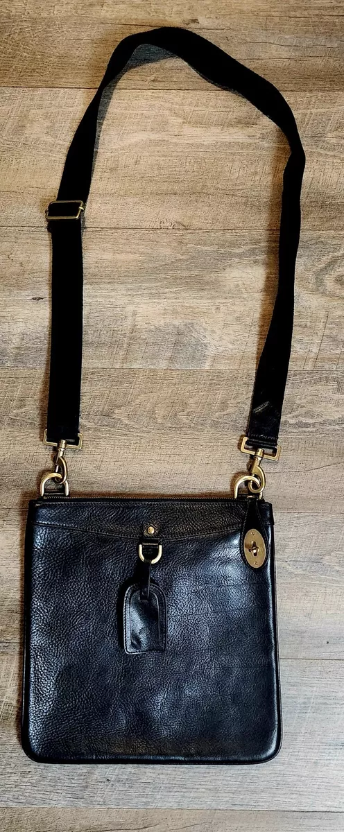 Mulberry London Black Leather Top Zipper Twist Lock Crossbody Bag Authentic  EUC