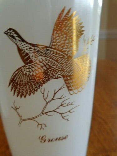 VINTAGE FEDERAL MILK GLASS WILD BIRD GROUSE FLAT TUMBLERS LOT OF 5 - Picture 3 of 4