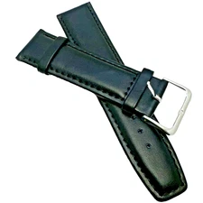 20 mm Men's Watch Strap – Black Genuine Leather High Quality Band Replacement