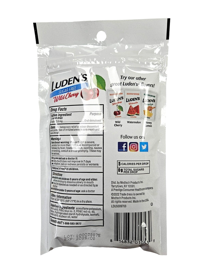 Ludens SUGAR FREE Cough Drops Wild CHERRY Drops 25ct ( 2 bags ) ^ eBay