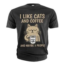 Camiseta Divertida Café y Gatos Me gusta el café de gatos y quizás la camisa de 3 personas