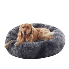 36in Donut Dog Bed for Large Dogs, Calming, Fits 80 lb, Washable Cover