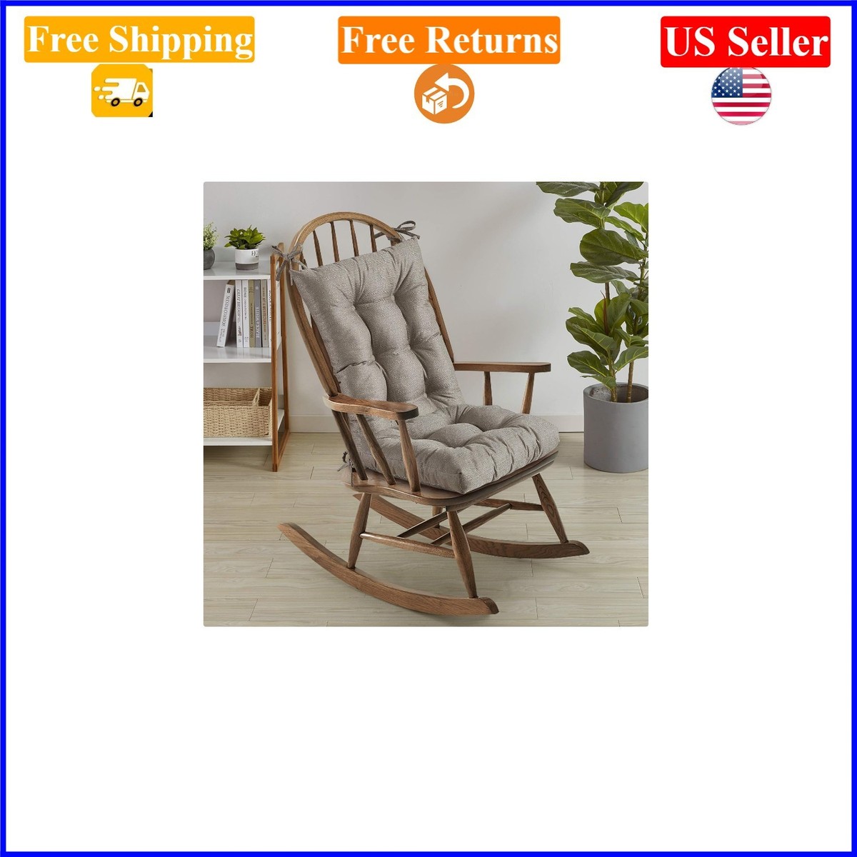 Rocking Chair Cushions Set of 2, Non-Skid, Velvet, Taupe, 21x17