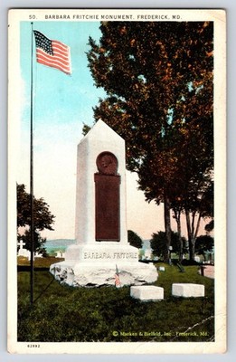 Vintage Barbara Fritchie Monument Frederick MD Linen Postcard Unposted 5.5x3.5