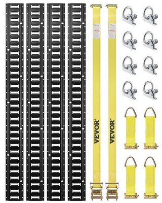 E Track Tie-Down Rail Kit,18PCS 5' E-Tracks Set Includes 4 Steel Rails & 8 O-Rin
