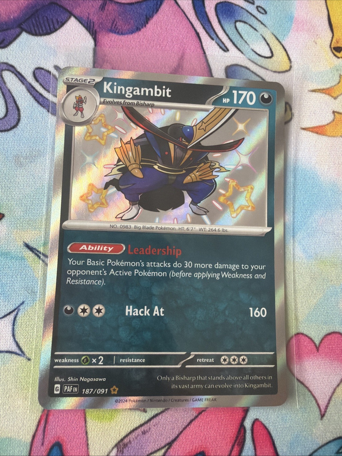 Pokémon TCG Kingambit 187/091 SV: Paldean Fates Shiny Rare Holo 170 HP Card
