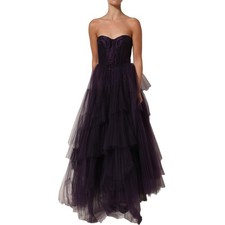 DOLCE & GABBANA Dress Purple Tiered Tulle Silk Long Gown IT38/US4/XS 10430usd