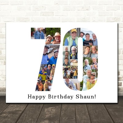 Fotocollage 70. Geburtstag Geschenk für Ihn 16-Foto 70 Querformatdruck oder Leinwand