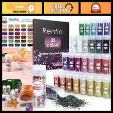 32 Colors Crushed Glass Glitter Set - 22.57oz 640g Shards 2-4mm for Crafts