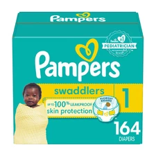 Pampers Swaddlers Soft Sensitive Skin Baby Diapers Size 1, 164ct Blowout Barrier
